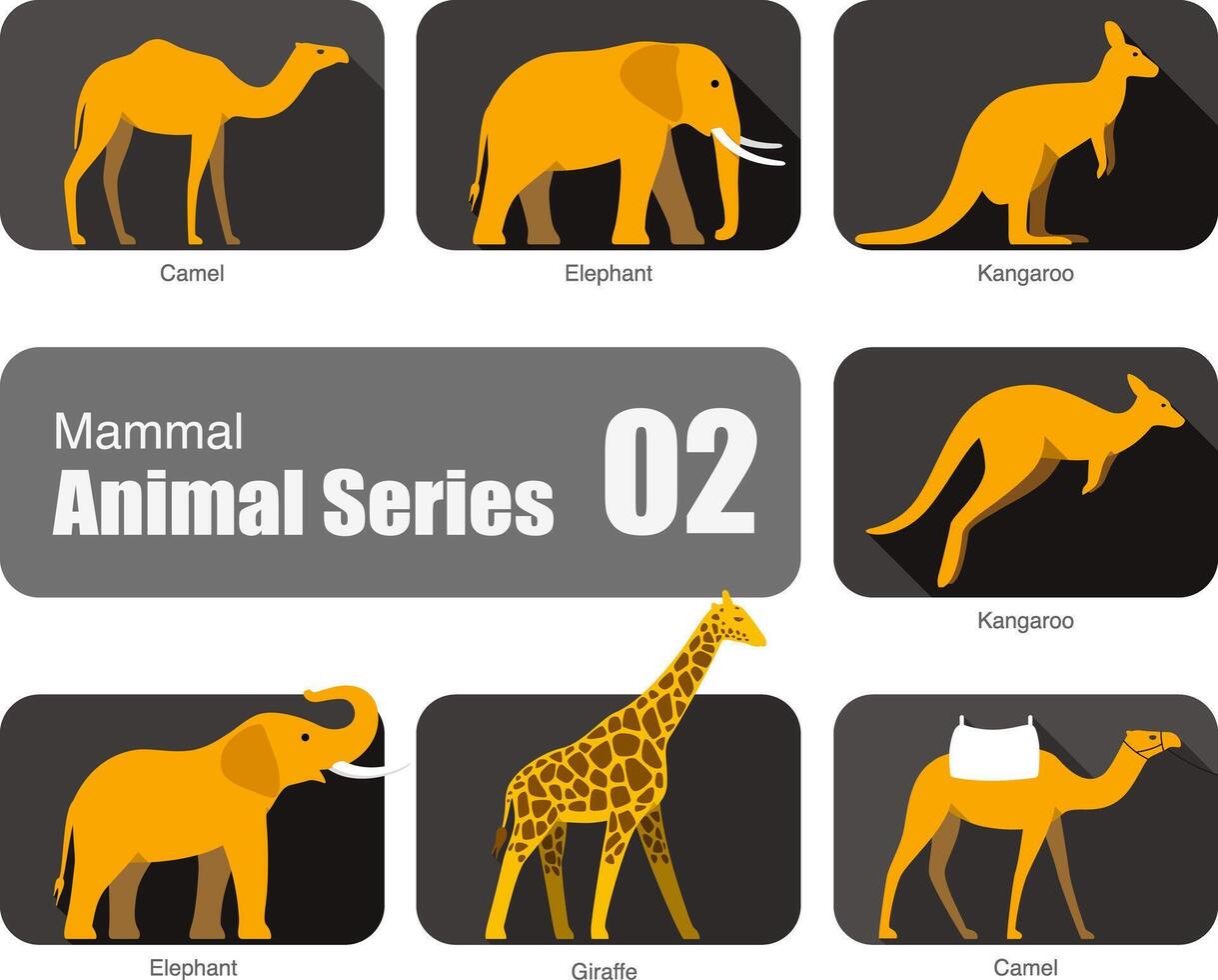 Säugetier Tier Karikatur Sammlung, , Kamel, Elefant, Känguru, Giraffe vektor