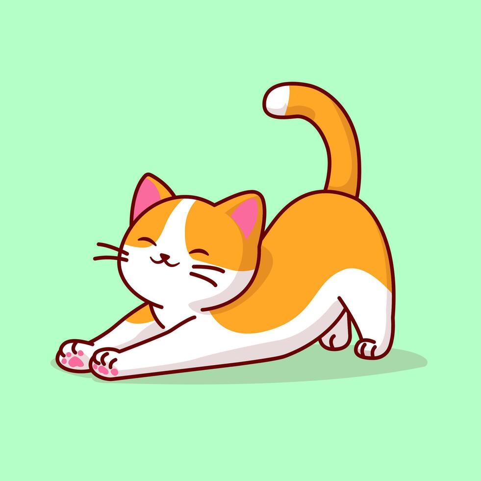 söt katt stretching tecknad serie vektor