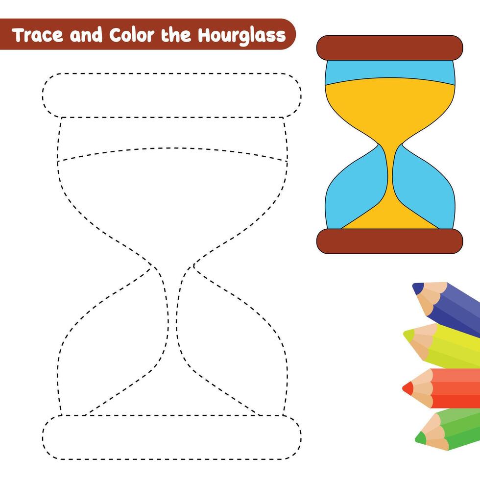 timglas spårande och färg sida för barn med färgrik teckning vektor