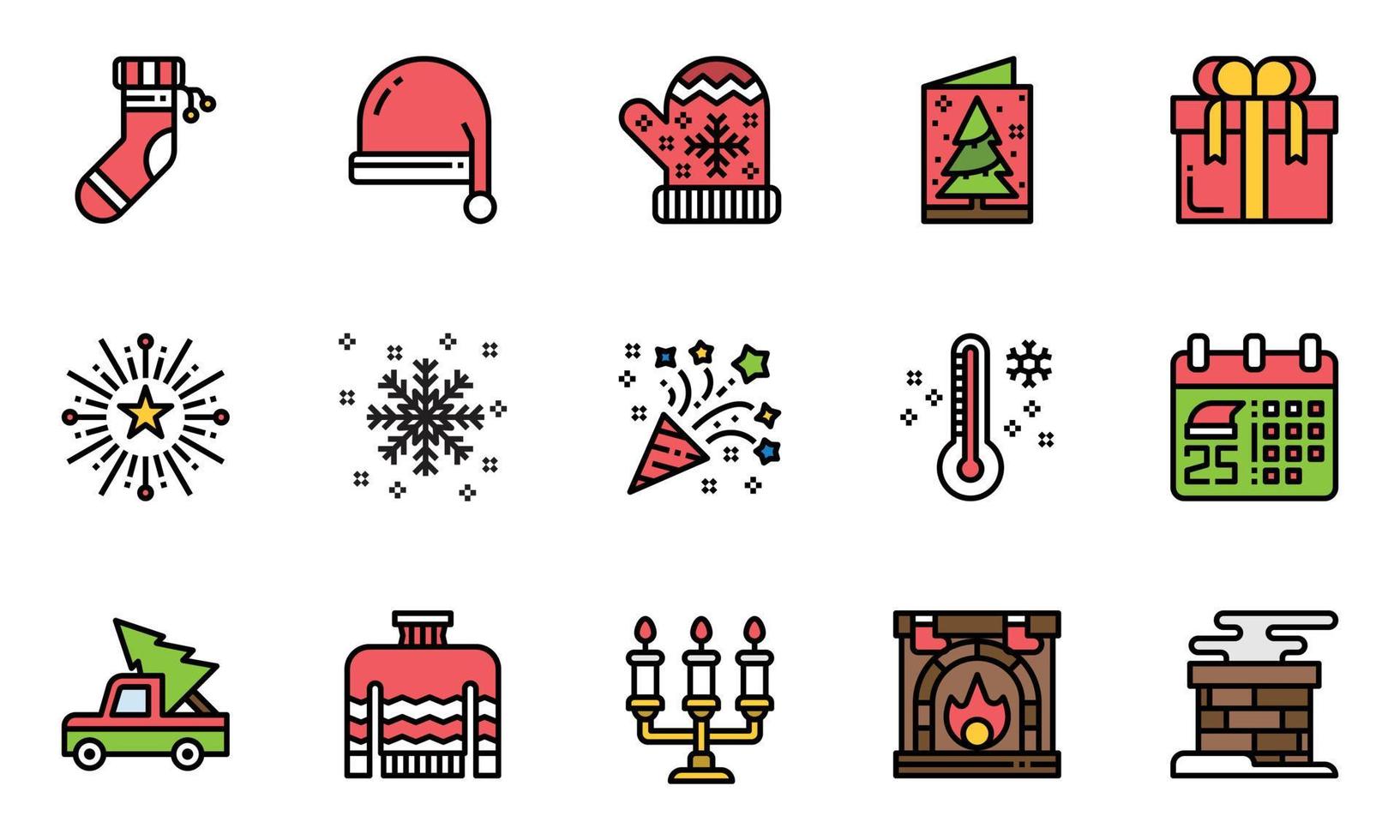 Weihnachtssymbole Linie Farbvektorillustration, Winter, Schnee, Weihnachtstag vektor