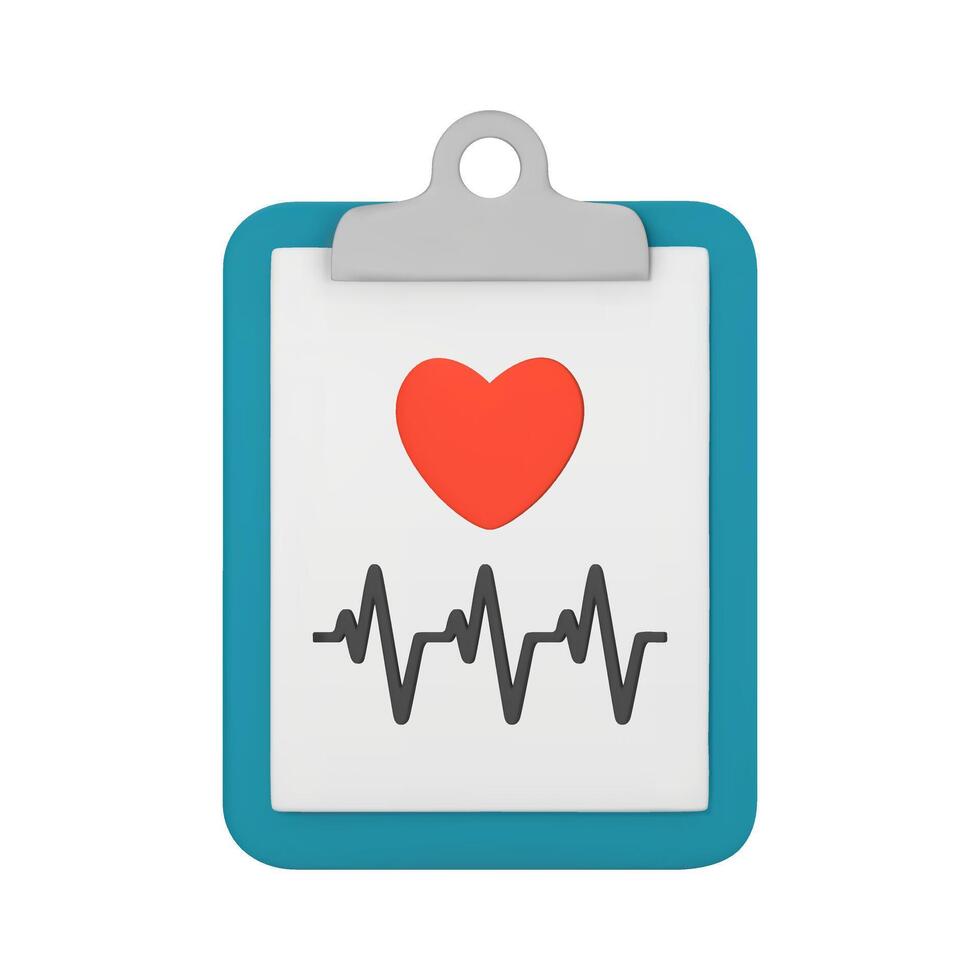 3d medicinsk dokumentera med hjärta och kardiogram. hjärta diagnostisk, elektrokardiografi service, ecg procedur. sjukvård, medicinsk ikon. 3d illustration isolerat på vit bakgrund vektor