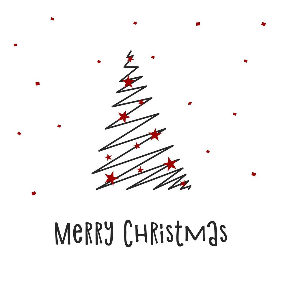 svart siluett av en julgran med röd snö och stjärnor. god jul och gott nytt år 2022. vektorillustration. vektor