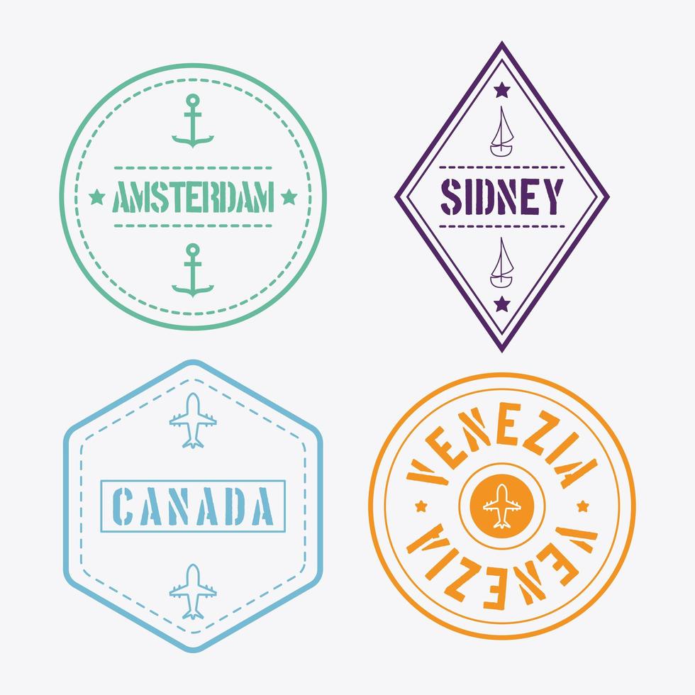 vier internationale Briefmarken vektor