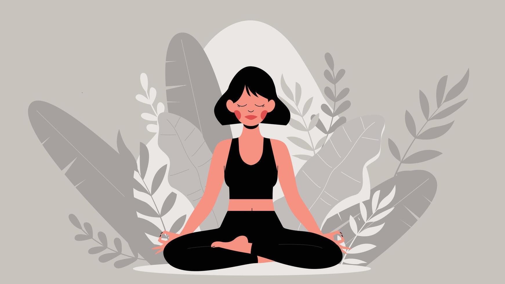 företag kvinna mediterar yoga. hälsa och koppla av. pastell färger vektor