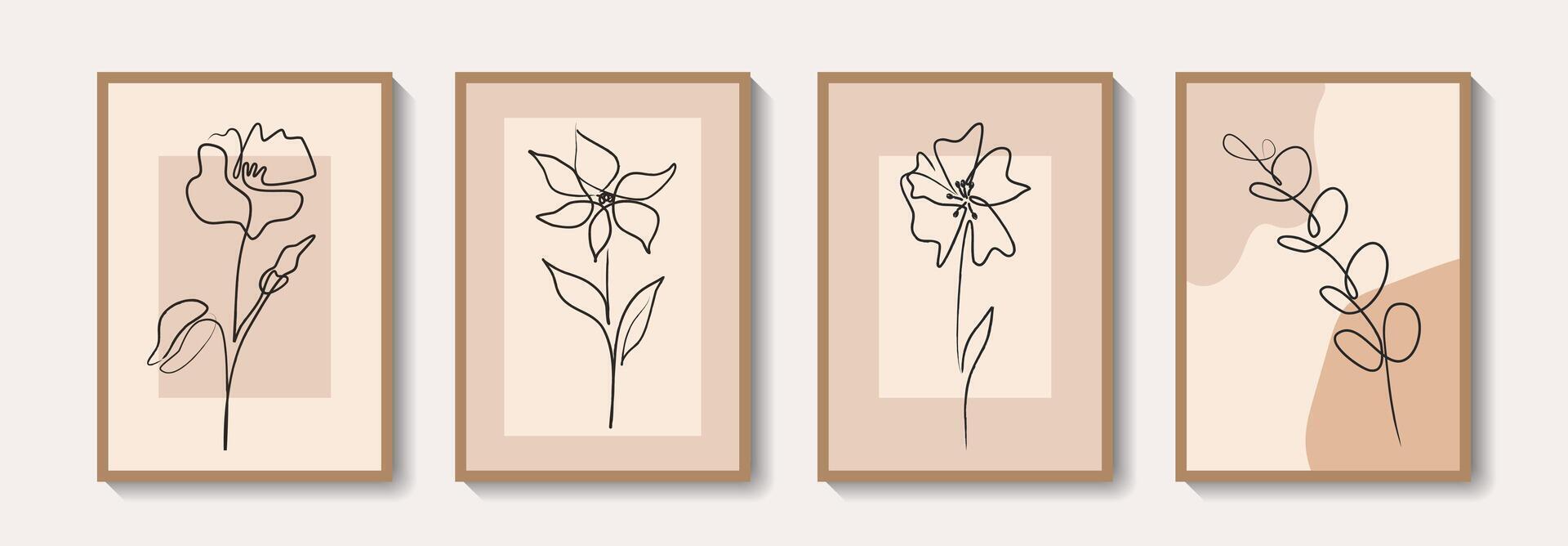 botanisch Mauer Kunst Satz. Laub und Blume Linie Kunst Zeichnung mit abstrakt gestalten zum drucken, Abdeckung, Hintergrund, Poster. modisch minimal Mauer Kunst. Illustration vektor