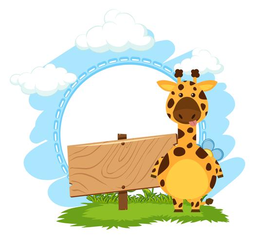 Giraff står bredvid tomt trätecken vektor