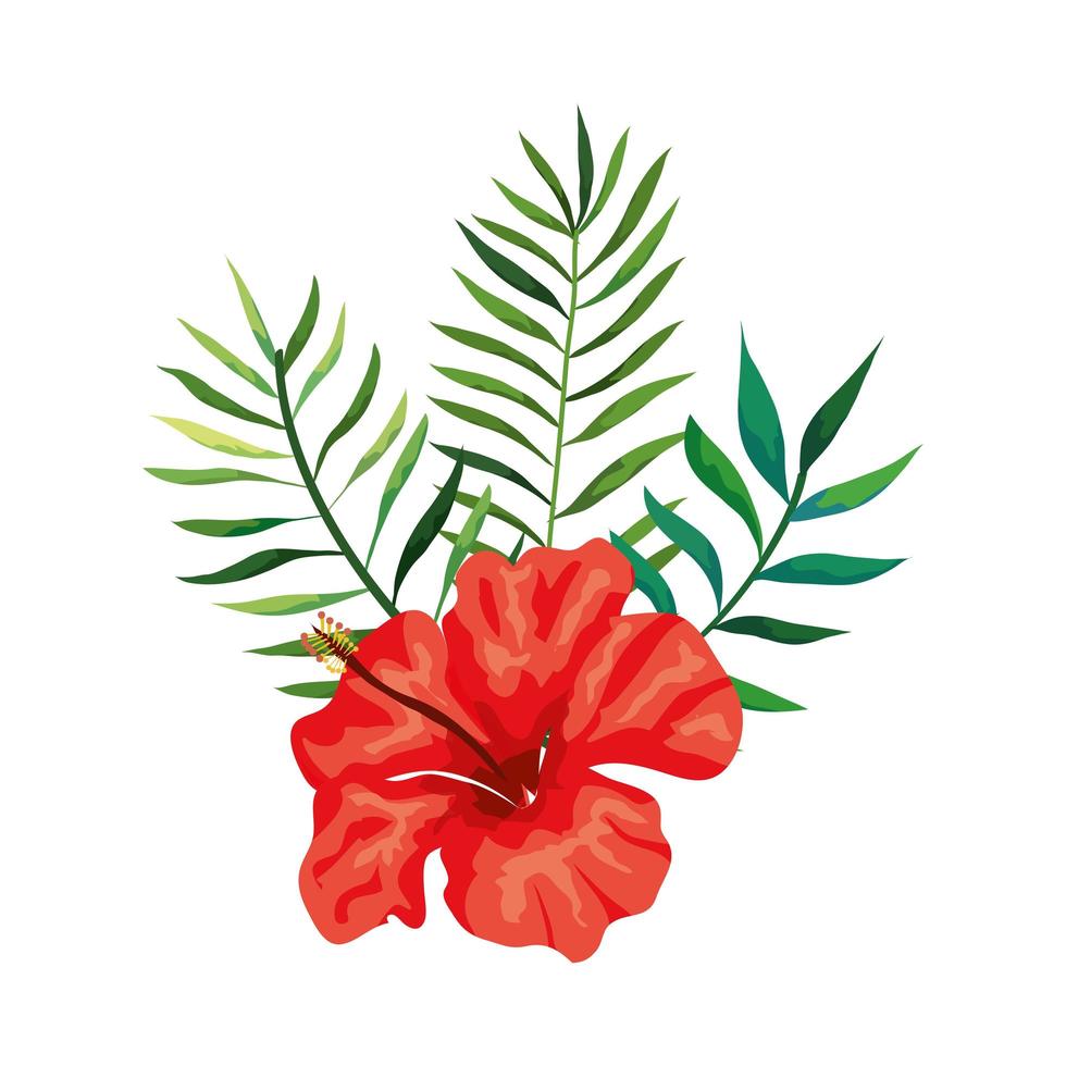 naturlig blomma av röd färg med grenar och blad vektor