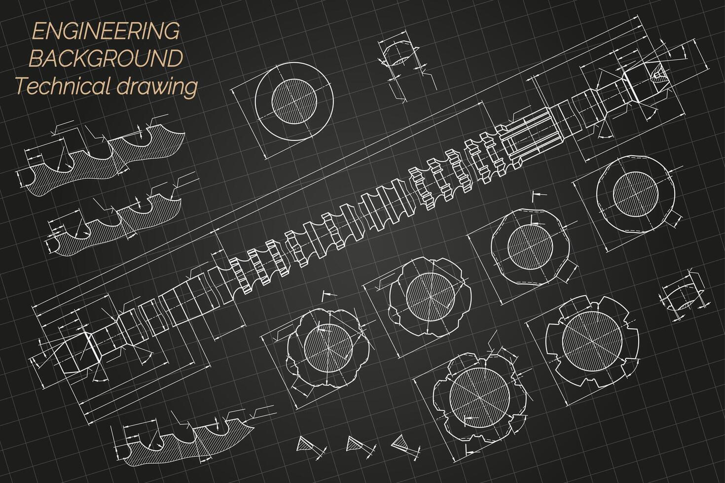 mechanisch Ingenieurwesen Zeichnungen auf Blau Hintergrund. ansprechen. technisch Design. Abdeckung. Entwurf. Illustration. vektor