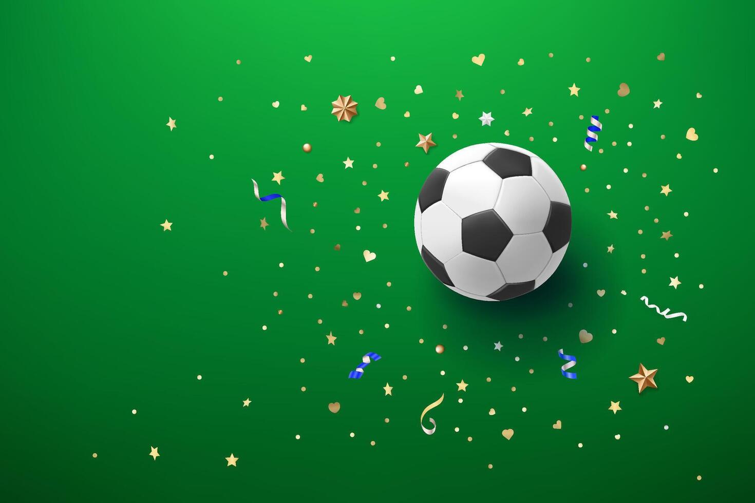 Fußball Ball auf Grün Hintergrund mit Konfetti. 3d Illustration vektor