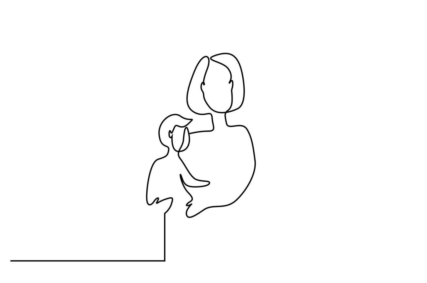 Mutter Baby Kind glücklich Pose Umarmung einer Linie Kunst Design vektor