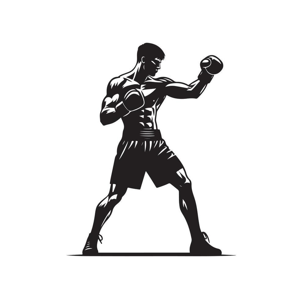 ein Boxer Stand mit Pose Silhouette Illustration vektor