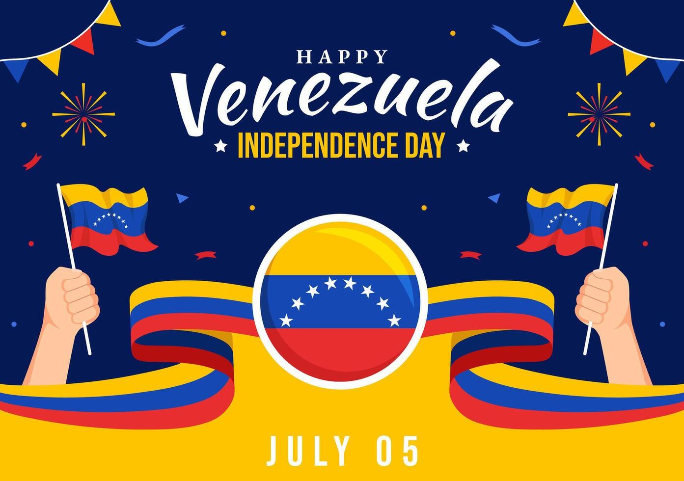glücklich Venezuela Unabhängigkeit Tag Illustration auf 5 Juli mit Flaggen, Ballon und Konfetti im Denkmal Urlaub eben Karikatur Hintergrund vektor