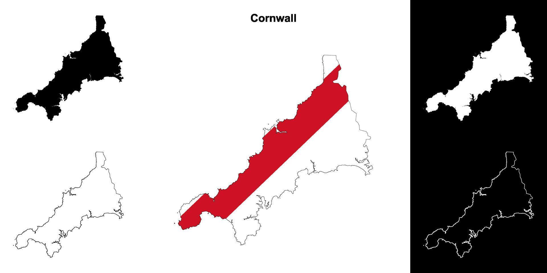Cornwall leer Gliederung Karte einstellen vektor
