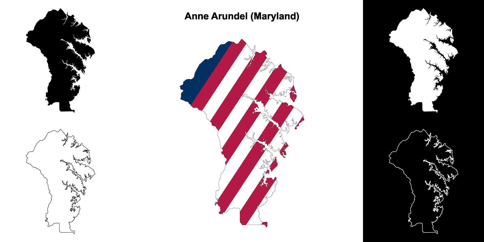 Anne arundel Bezirk, Maryland Gliederung Karte einstellen vektor