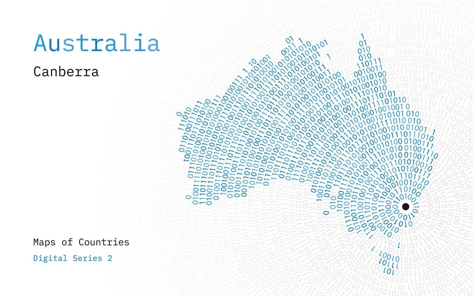 ein Karte von Australien abgebildet im Nullen und Einsen im das bilden von ein Kreis. das Hauptstadt, Canberra, ist gezeigt im das Center von das Kreis vektor