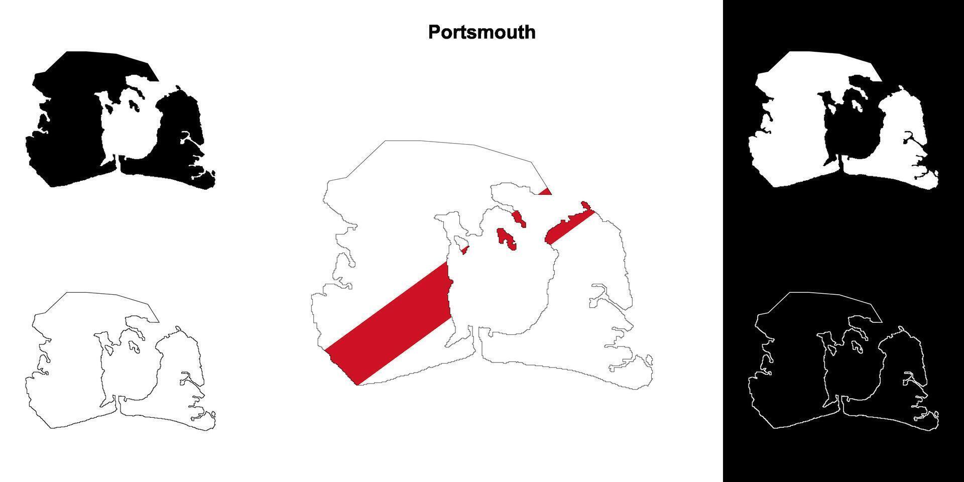 Portsmouth leer Gliederung Karte einstellen vektor