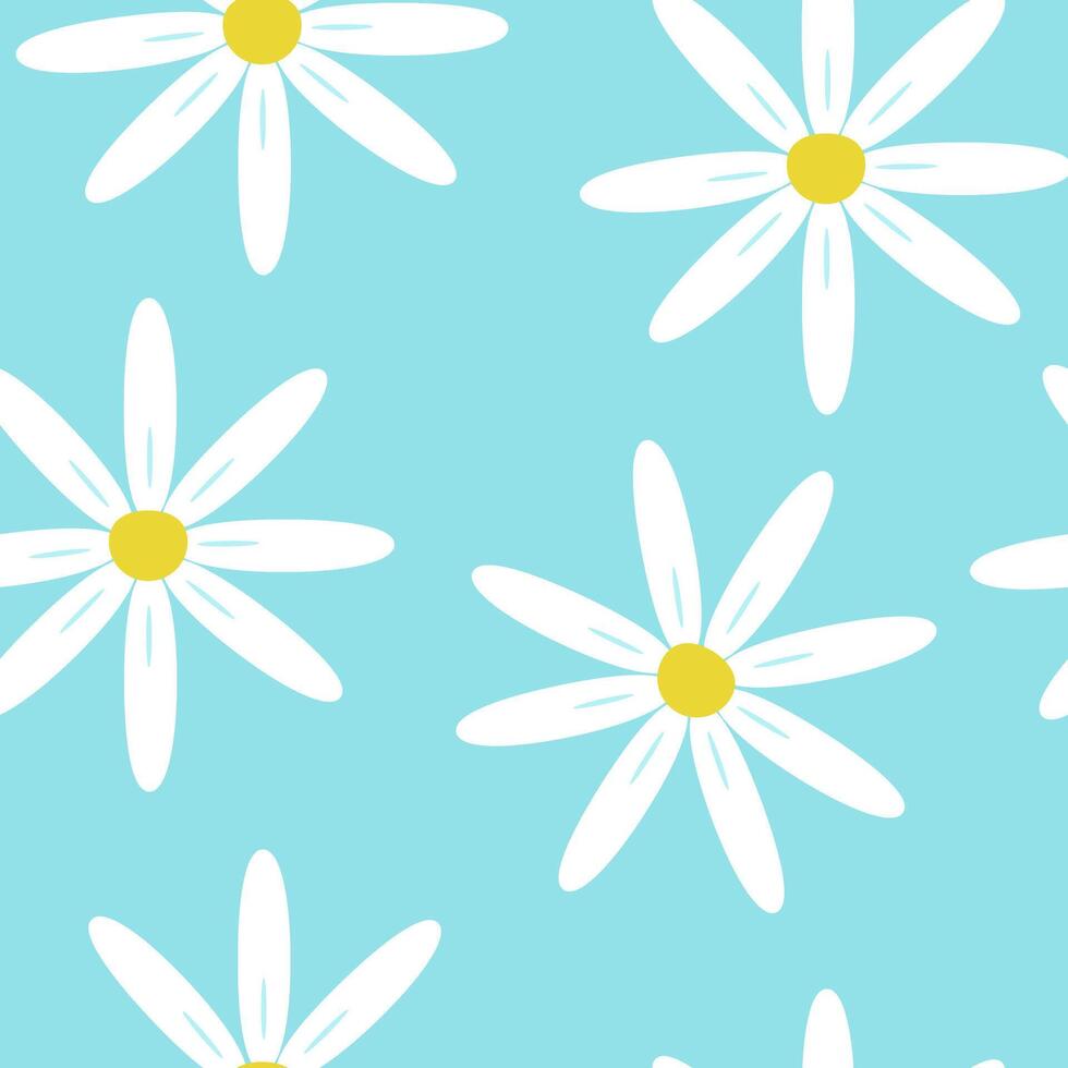 nahtlos Muster mit groß Sommer- Blumen. Kamille auf ein Blau Hintergrund vektor