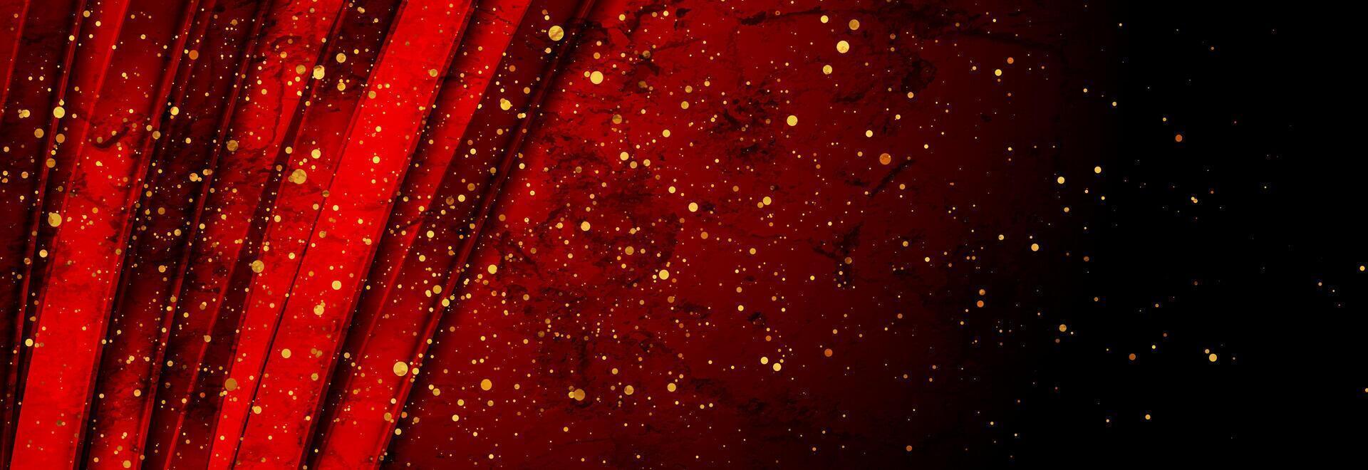 mörk röd grunge glansig Ränder abstrakt bakgrund med gyllene partiklar vektor