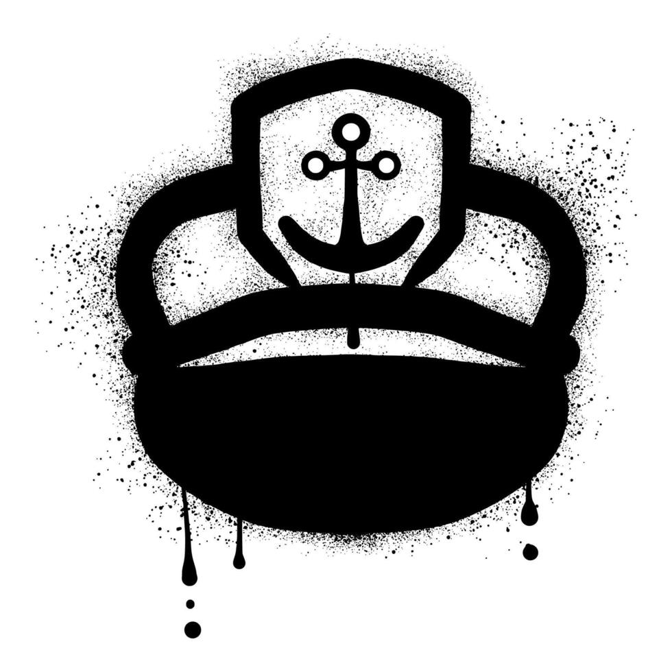 sjöman hatt graffiti dragen med svart spray måla vektor