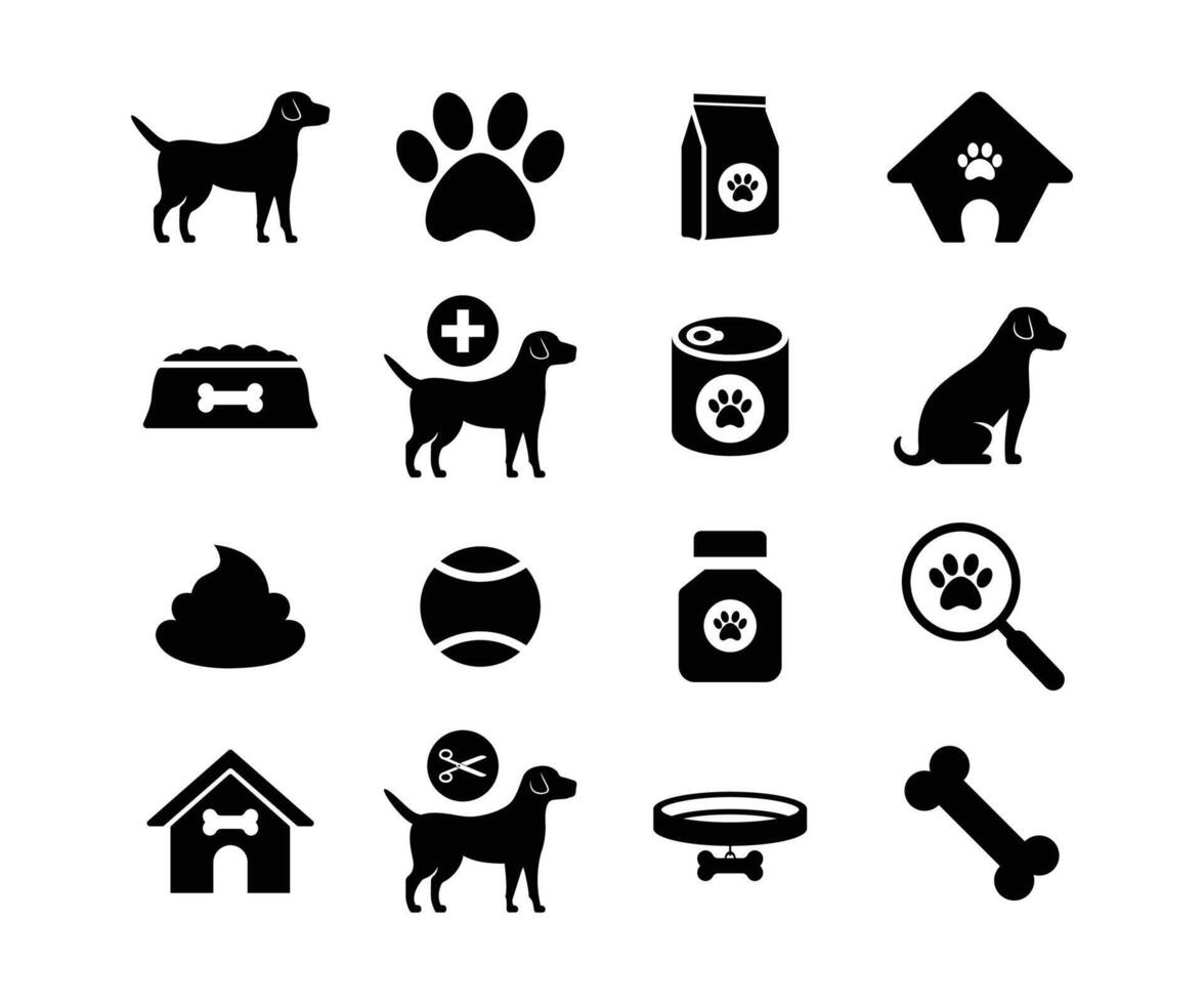einstellen von Bedienung Haustier verbunden Symbole. Hunde und Hündchen Symbole vektor