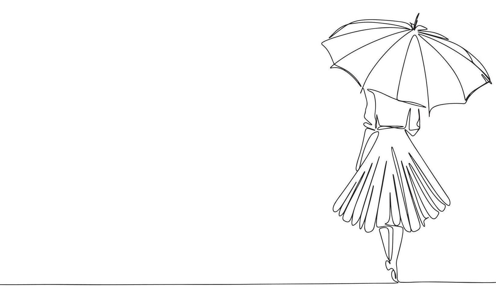 kvinna under paraply ett linje kontinuerlig. linje konst kvinna med paraply. hand dragen konst. vektor