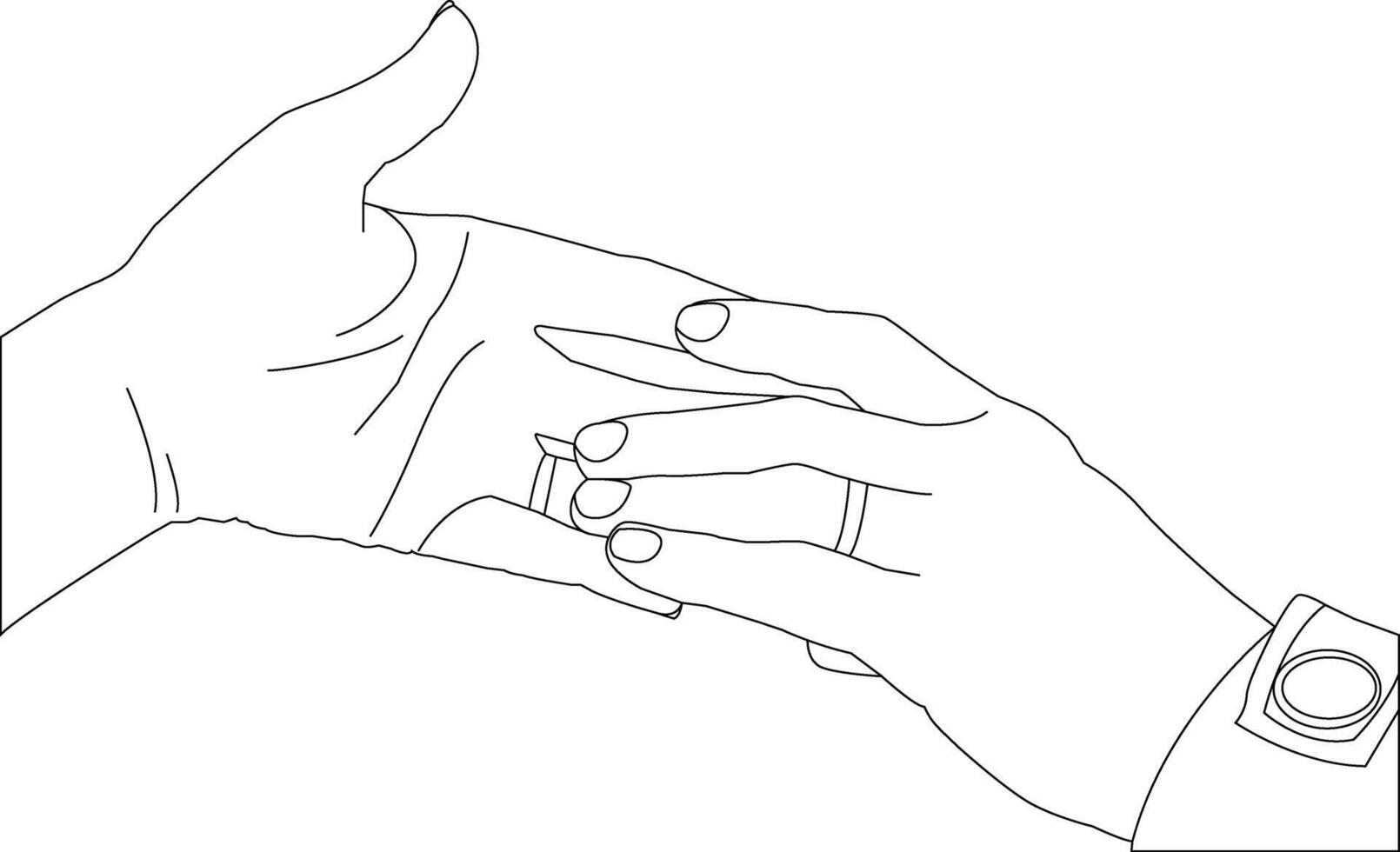einer Linie Zeichnung Hand halten auf Weiß Hintergrund vektor