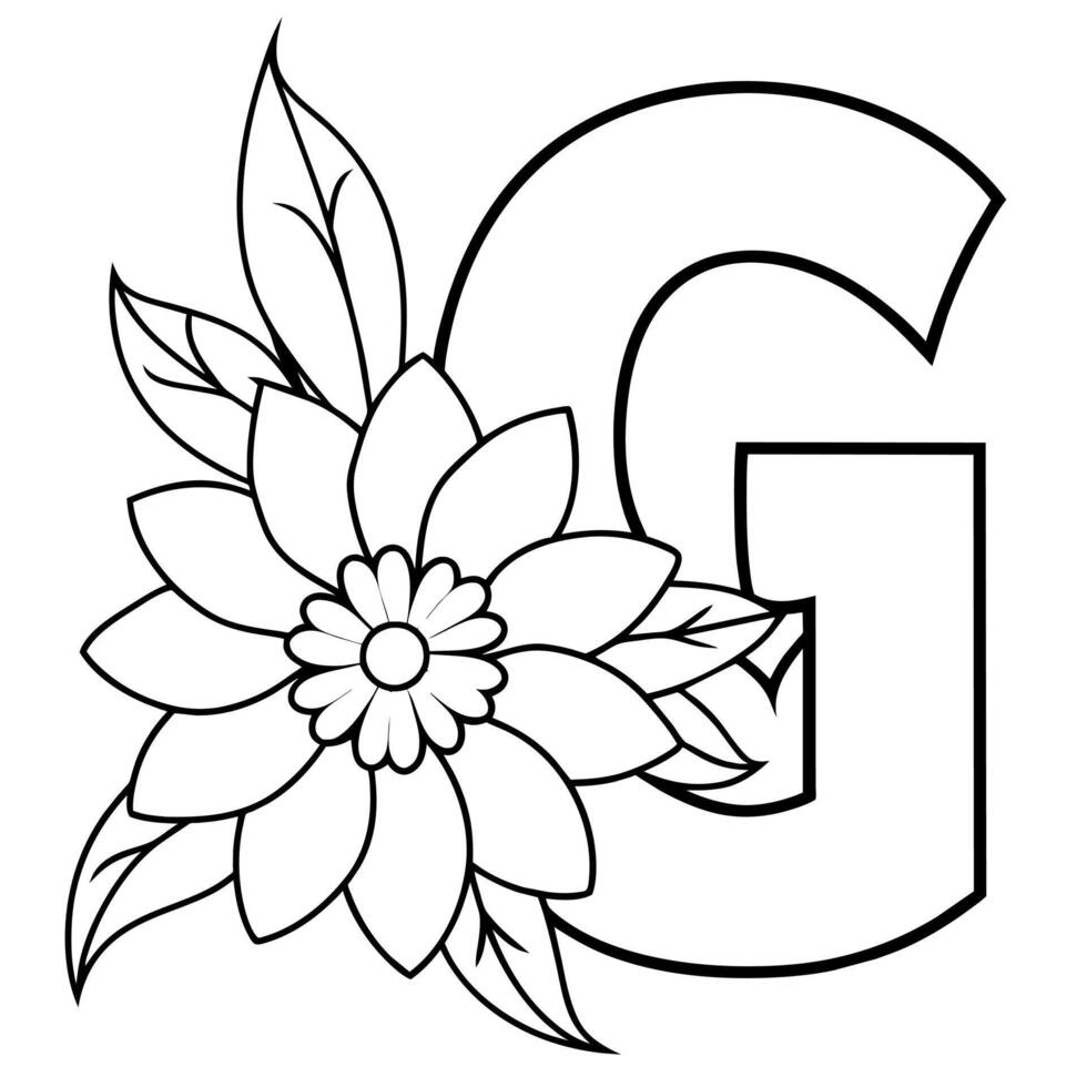 Alphabet G Färbung Seite mit das Blume, G Brief Digital Gliederung Blumen- Färbung Buchseite, ABC Färbung Seite vektor