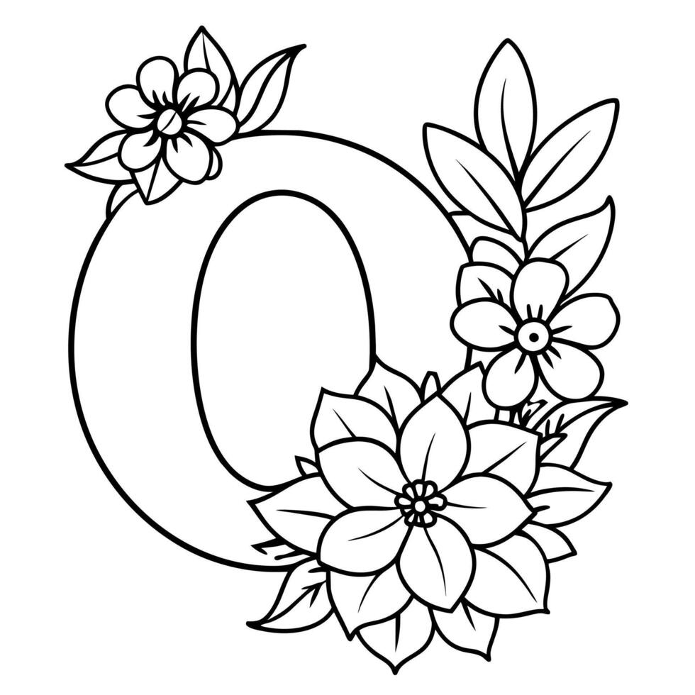Alphabet Ö Färbung Seite mit das Blume, Ö Brief Digital Gliederung Blumen- Färbung Buchseite, ABC Färbung Seite vektor