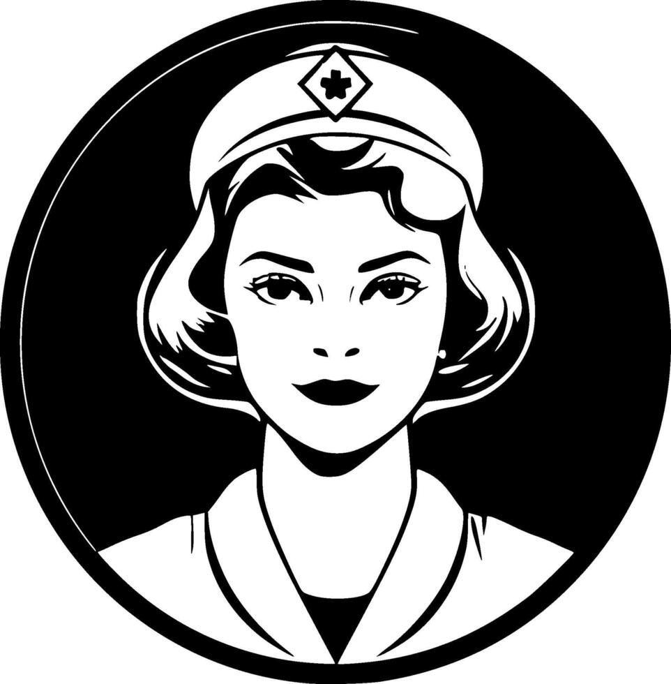 sjuksköterska, svart och vit illustration vektor