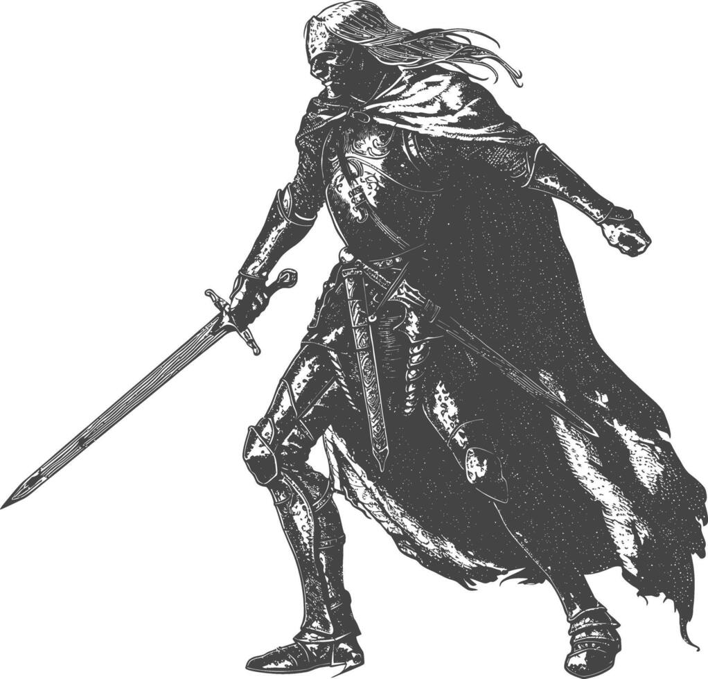 älva krigare med svärd bilder använder sig av gammal gravyr stil vektor