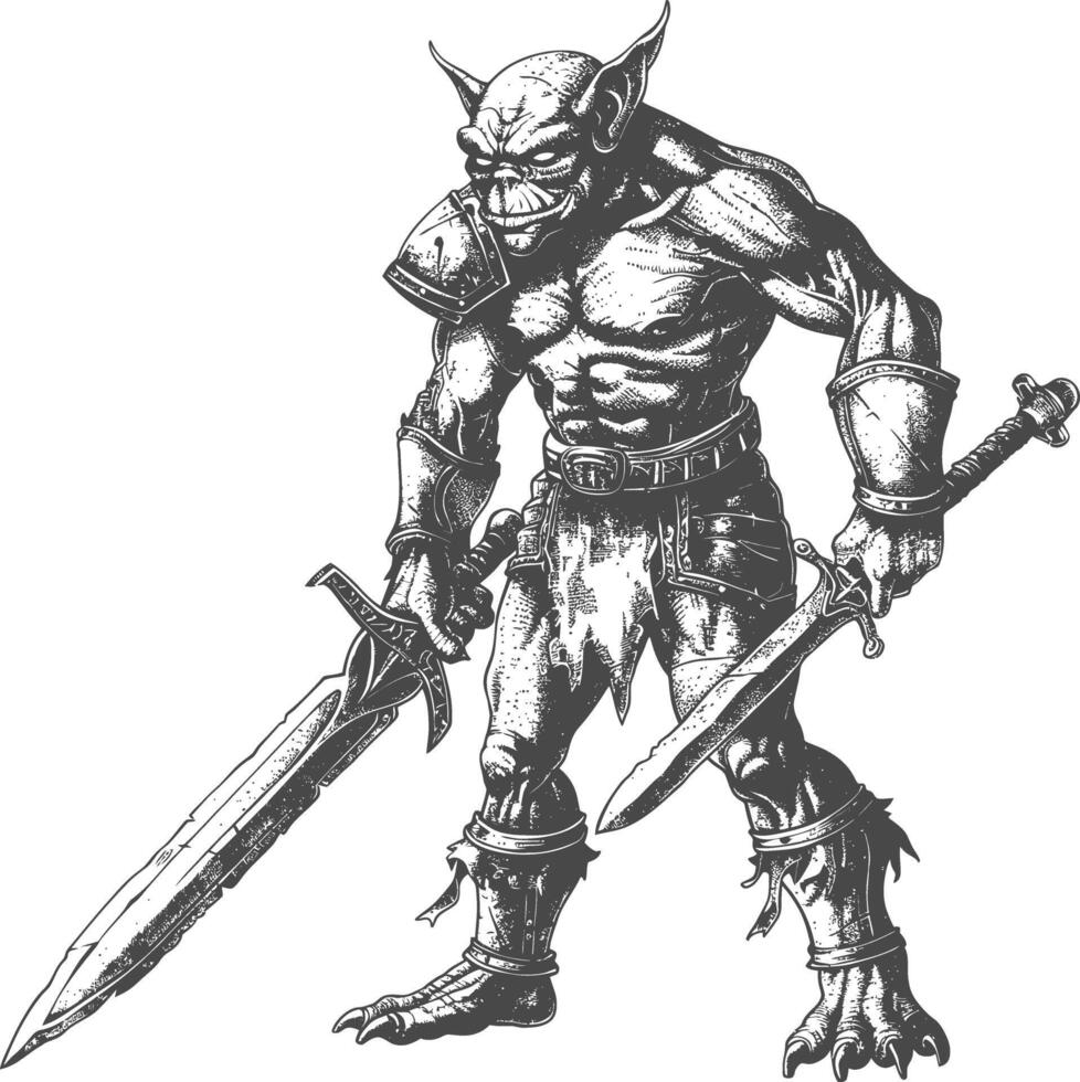 Kobold Krieger mit Schwert Bilder mit alt Gravur Stil vektor