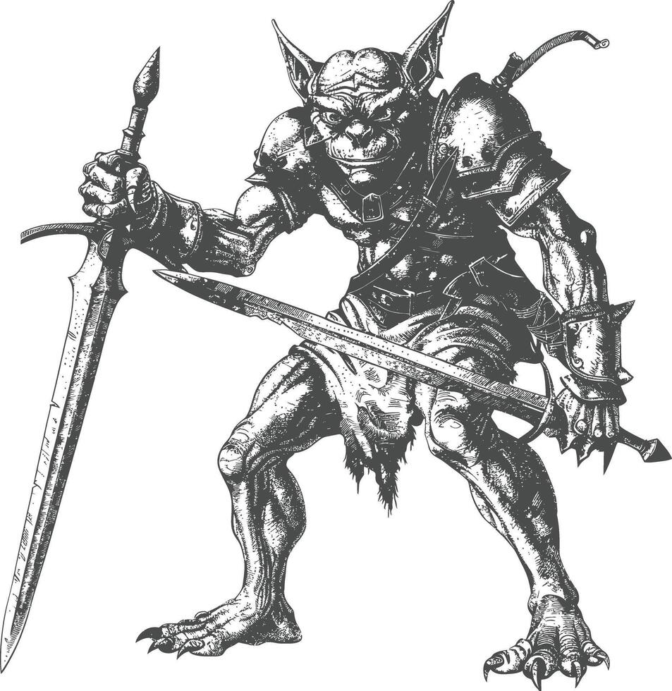 troll krigare med svärd bilder använder sig av gammal gravyr stil vektor