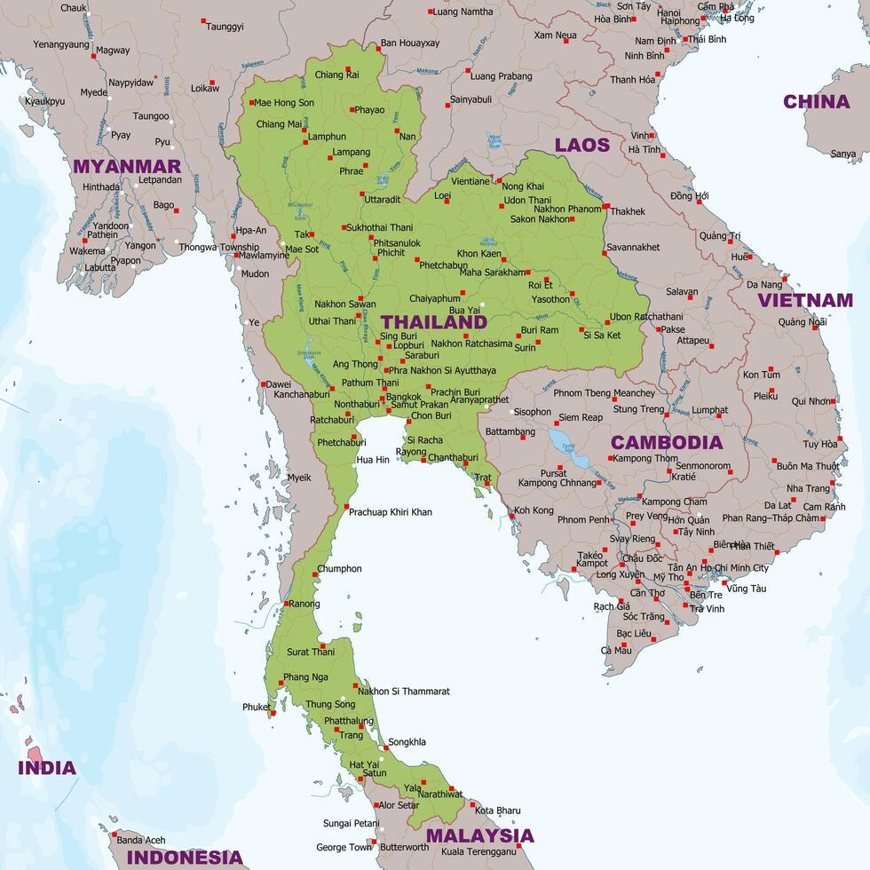 politisch Karte von Thailand vektor