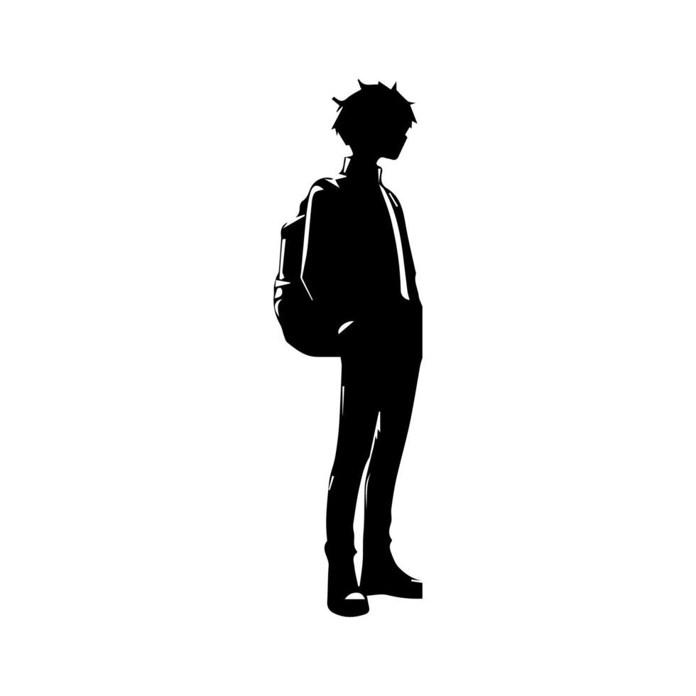 Illustration von Junge Profil Anime Stil, schwarz Silhouette isoliert auf Weiß Hintergrund vektor