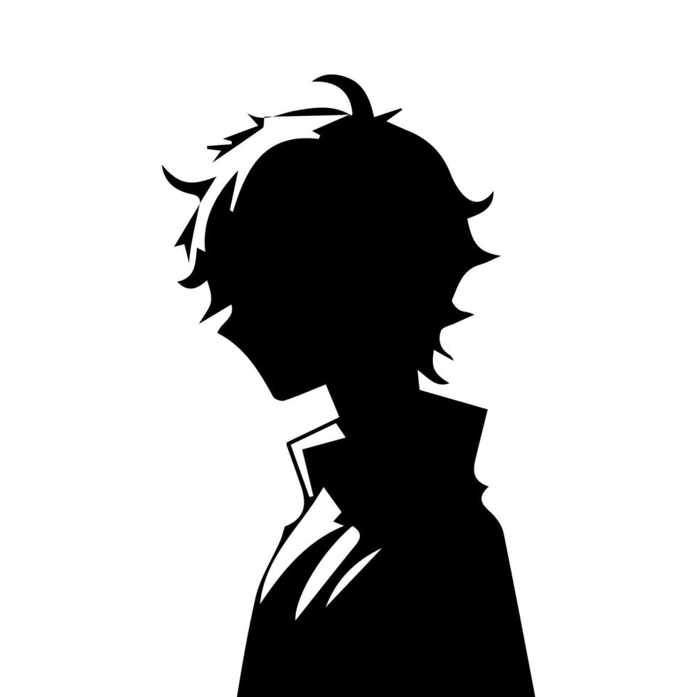 Illustration von Junge Profil Anime Stil, schwarz Silhouette isoliert auf Weiß Hintergrund vektor