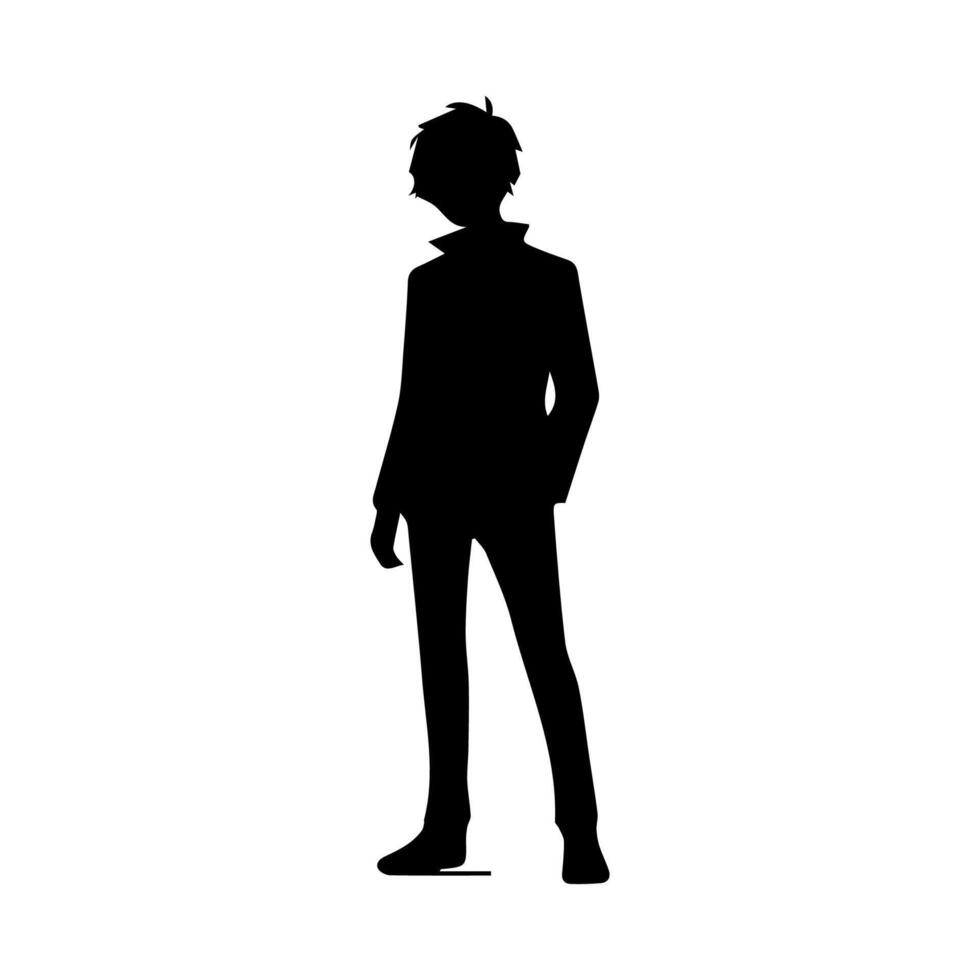 Illustration von Junge Profil Anime Stil, schwarz Silhouette isoliert auf Weiß Hintergrund vektor