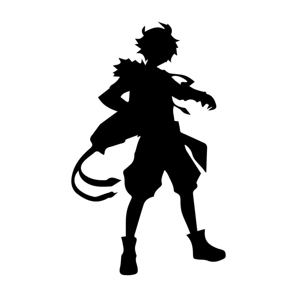 Illustration von Junge Profil Anime Stil, schwarz Silhouette isoliert auf Weiß Hintergrund vektor