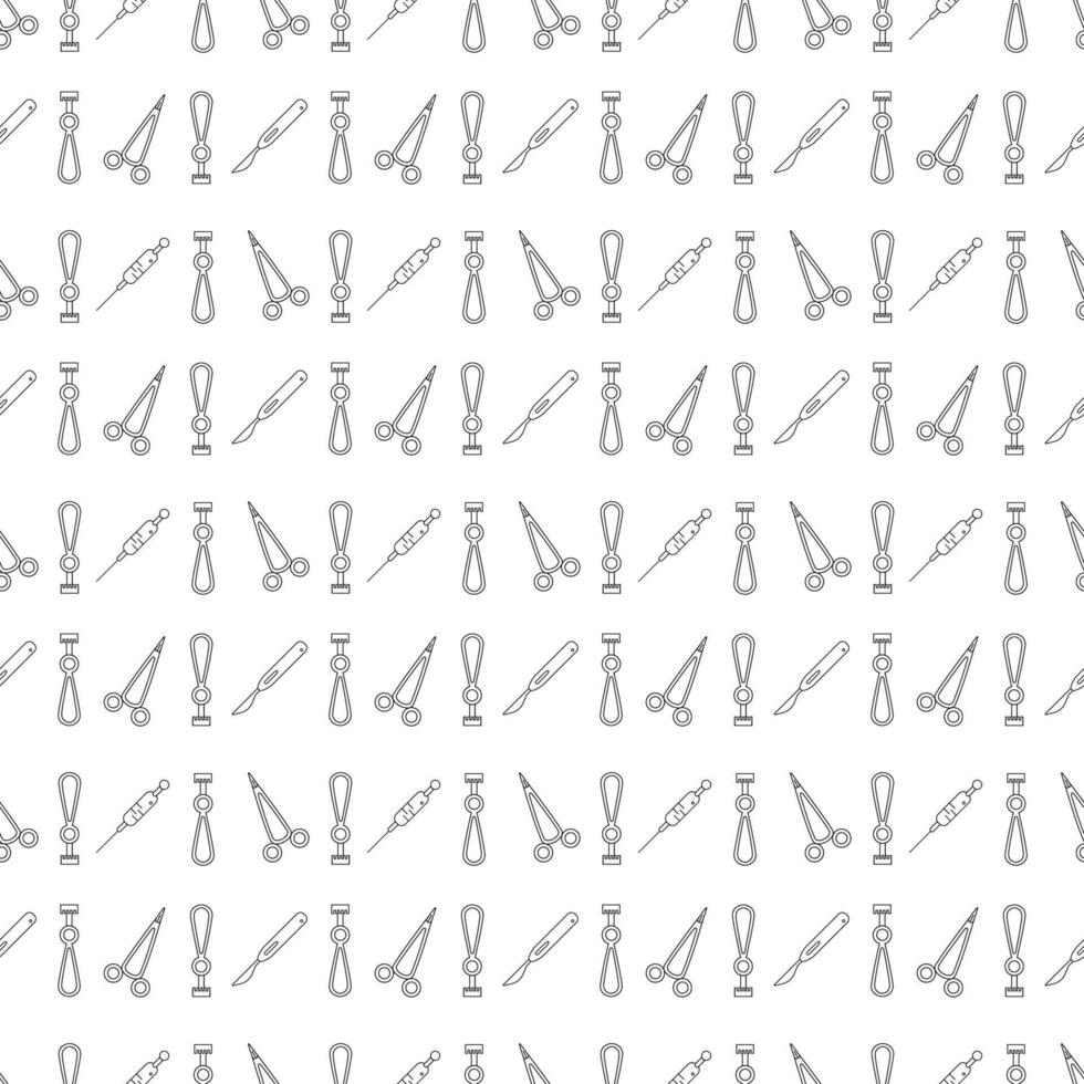 sömlös mönster med skalpell, spruta, trubbig sågtandad krok, nål hållare. illustration. vektor