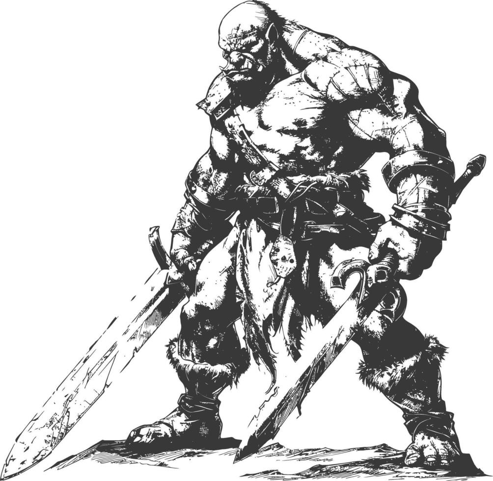 troll krigare med svärd full kropp bilder använder sig av gammal gravyr stil vektor