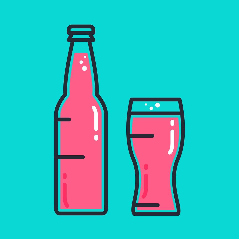 Cocktail, kaltes Bier oder Saftflasche mit Glas vektor