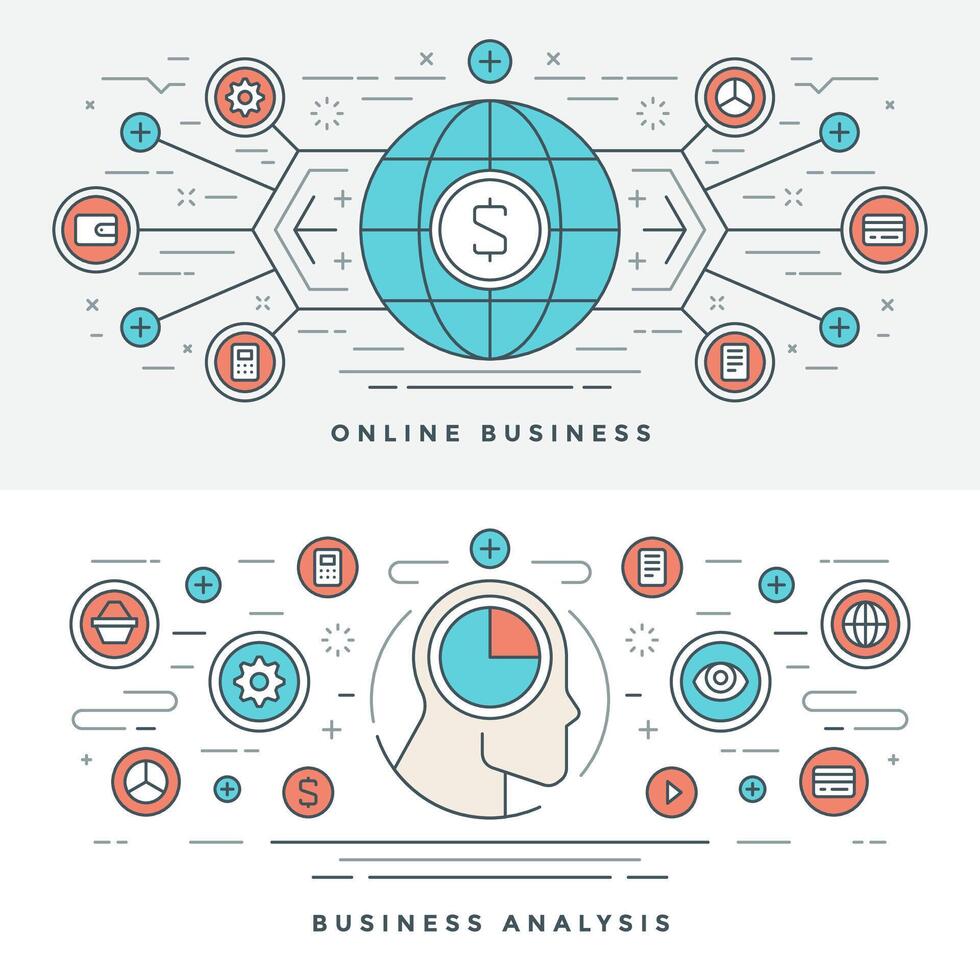 eben Linie online Geschäft Analyse Konzept Illustration. vektor