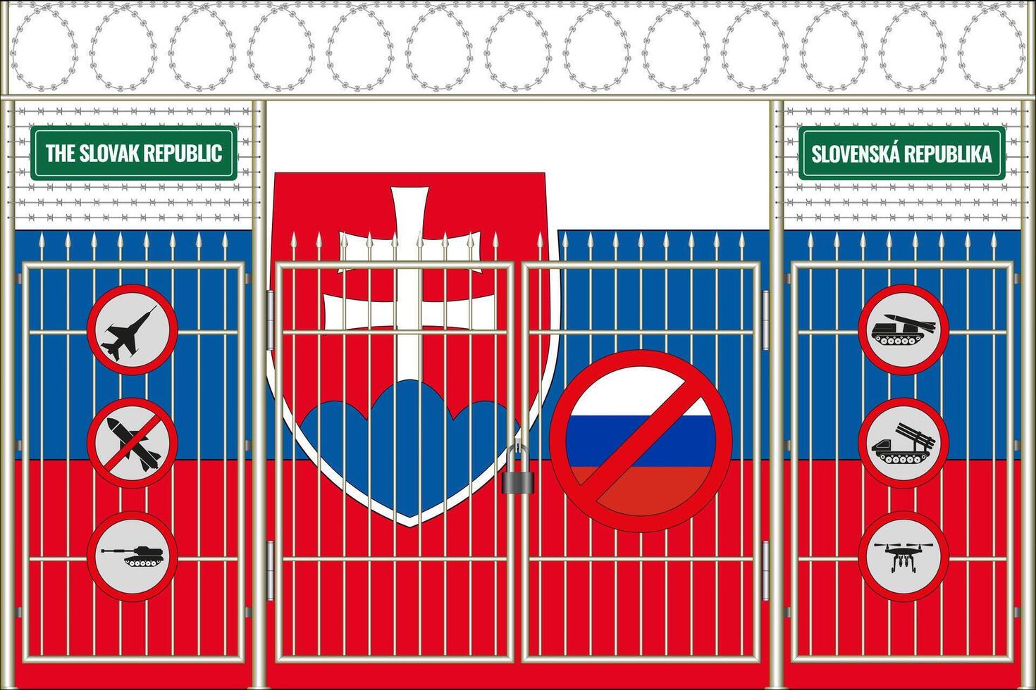 Illustration von Slowakei Flagge unter Gitter. das Konzept von Isolationismus. Nein Krieg. vektor