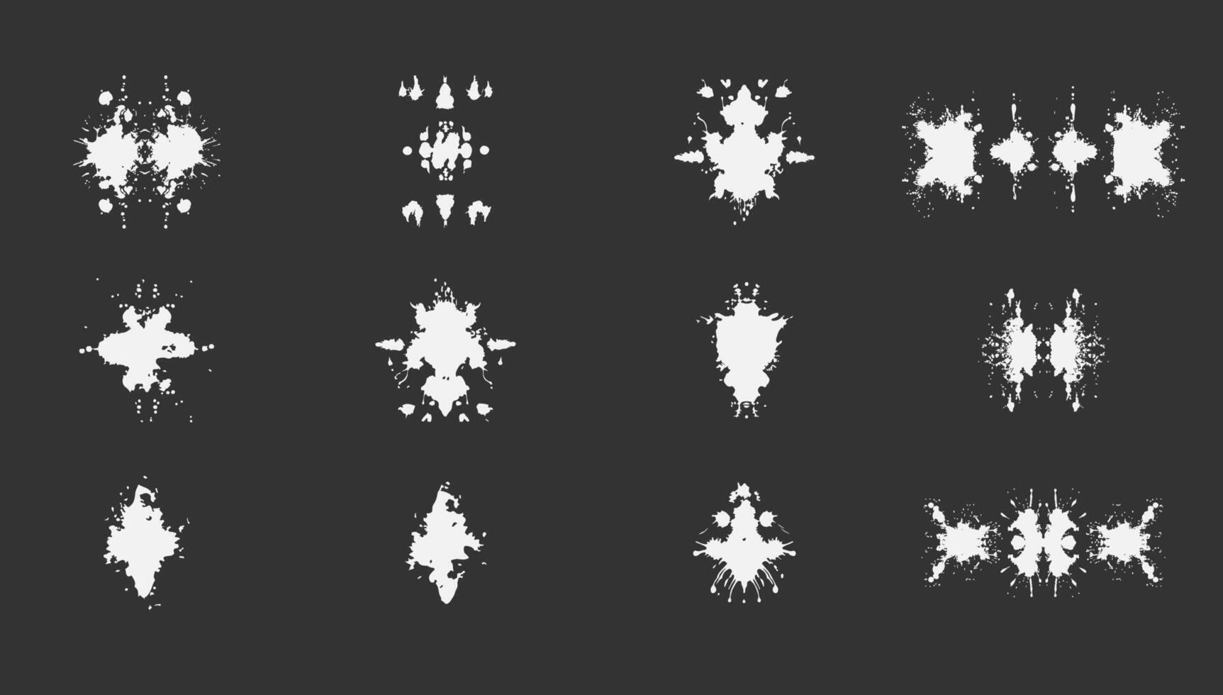 inkblot psykologi testa uppsättning svart och vit. illustration abstrakt färga och fantasi spray. psykiatrisk konst och symmetrisk form. examen terapi vektor