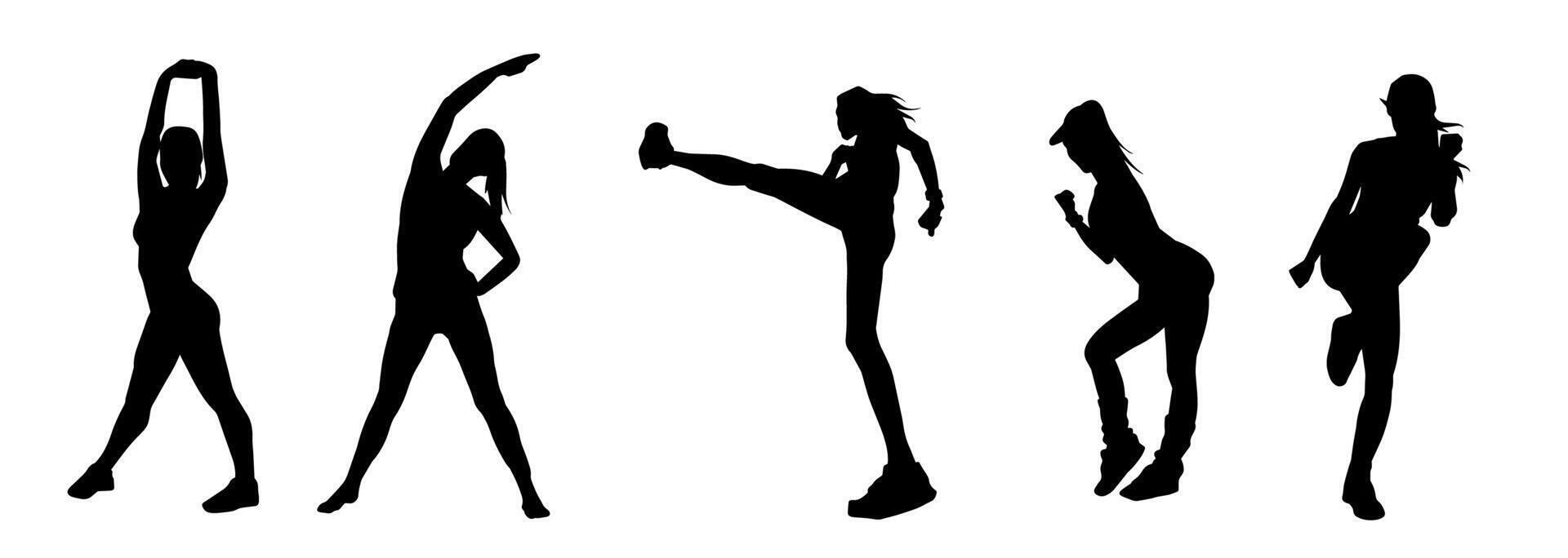 Silhouette Sammlung von sportlich weiblich tun Pilates von Fitnessstudio trainieren vektor