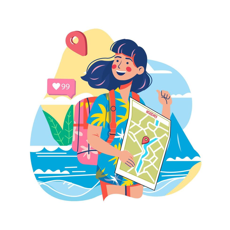 skönhet turist karaktär illustration design vektor