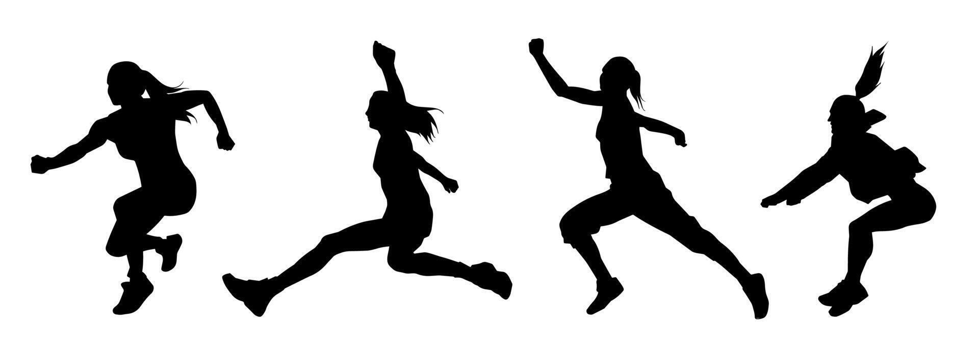Silhouette Sammlung von sportlich Frau im Laufen Pose. Silhouette Gruppe von weiblich Lauf Pose. vektor