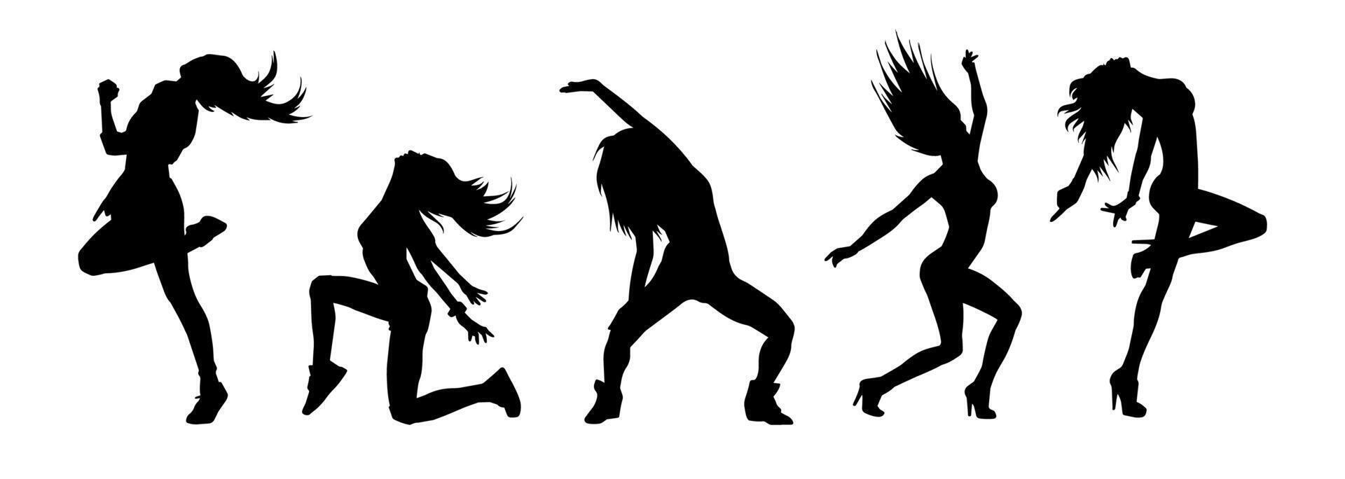 Silhouette Sammlung von weiblich Tänzer im Aktion Pose. Silhouette Gruppe von ein schlank Frau im Tanzen Pose. vektor