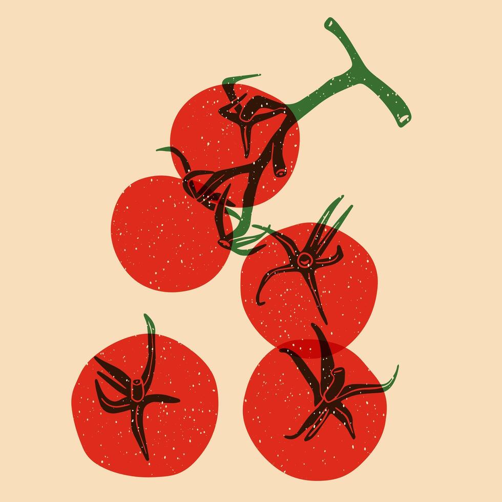 saftig röd tomat. illustration med riso skriva ut effekt vektor
