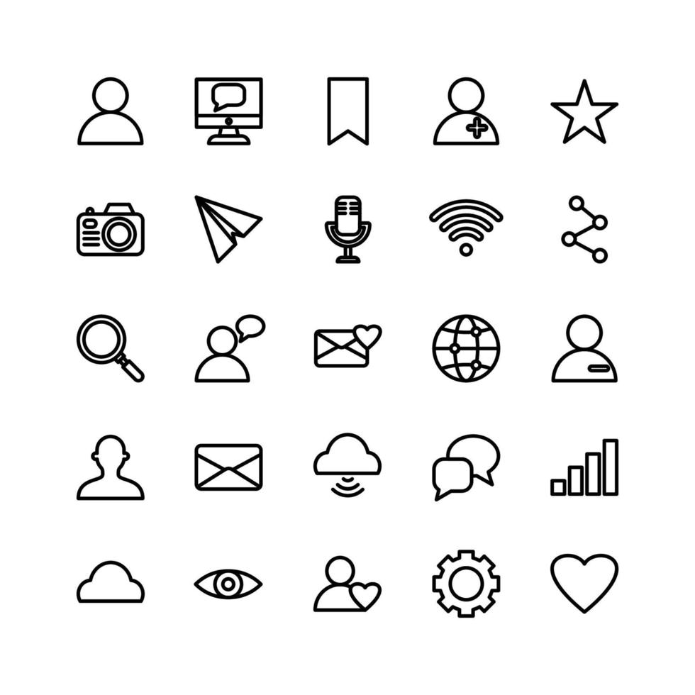 sociala medier ikonuppsättning vektor linje för webbplats, mobilapp, presentation, sociala medier. lämplig för användargränssnitt och användarupplevelse.