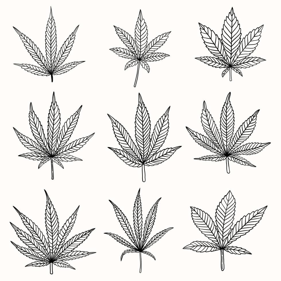enkelhet cannabisblad frihandsritning platt design. vektor
